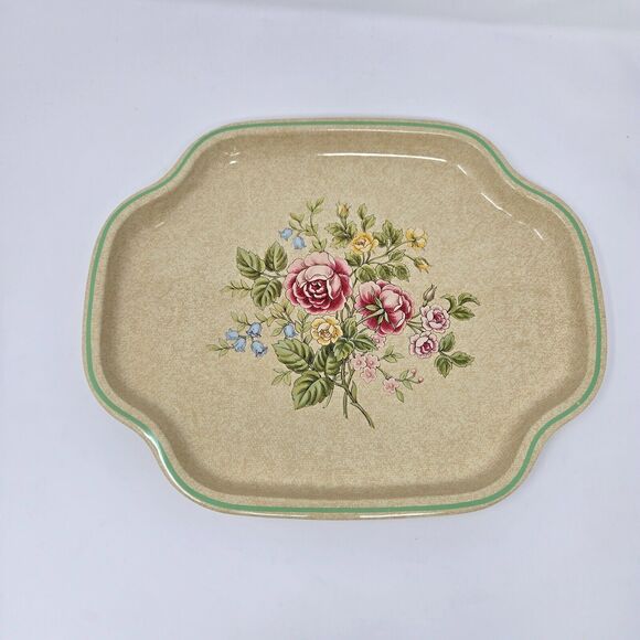 Avon The Vanity Collection 1982 Metal Floral Tray New in Box Beige Pink Roses - Picture 1 of 10
